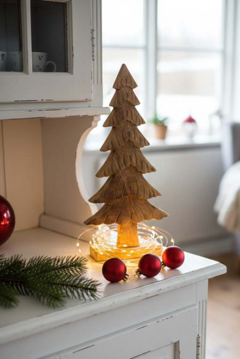 Holz Tannenbaum Deko natur im skandinavischen Stil für Wohnzimmer und Fensterbank