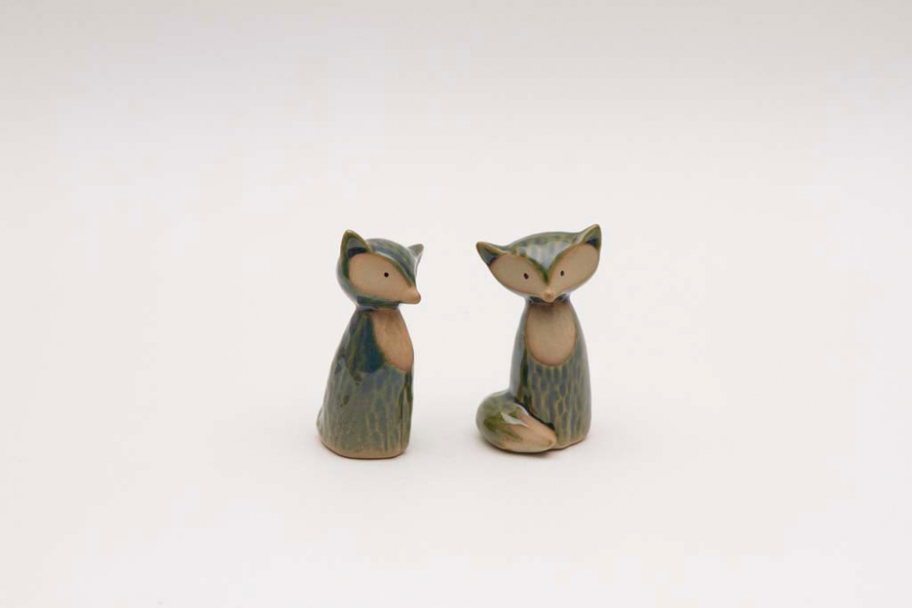 Grünes Fuchs Figuren Set aus Steingut als Geschenkidee – jetzt bestellen