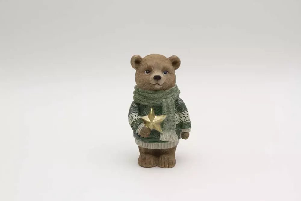 Winterliche Weihnachtsdeko Bär mit goldenem Stern – ideal als Geschenk, jetzt bestellen