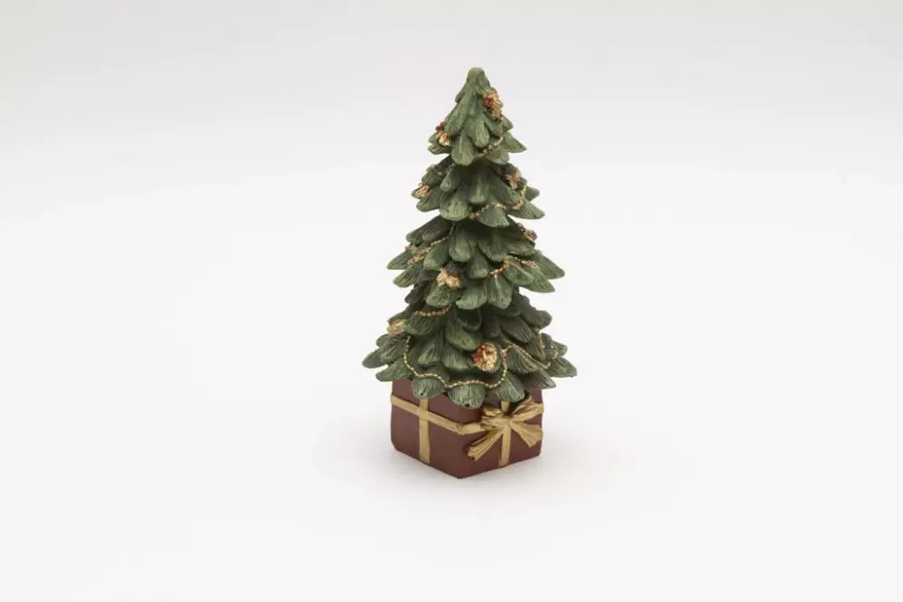 Weihnachtsbaum Figur aus Polyresin mit goldenen Details – stilvolle Deko kaufen